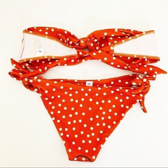 Bandeau Style Low Waist Polka Dot Bikini Set, Orange Size XL/10 NWOT - Picture 5 of 8